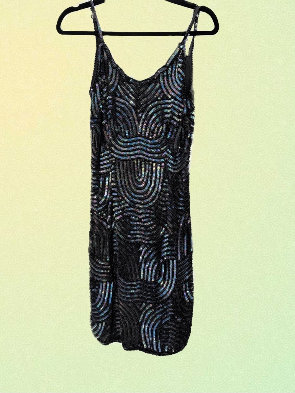 VINTAGE Oh! Johnny 1980s Black Sequin SILK Mini Dress